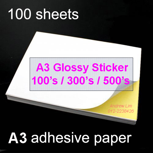 100pcs A3 Sticker Paper (Glossy/Mirrorkote) Self-Adhesive Print