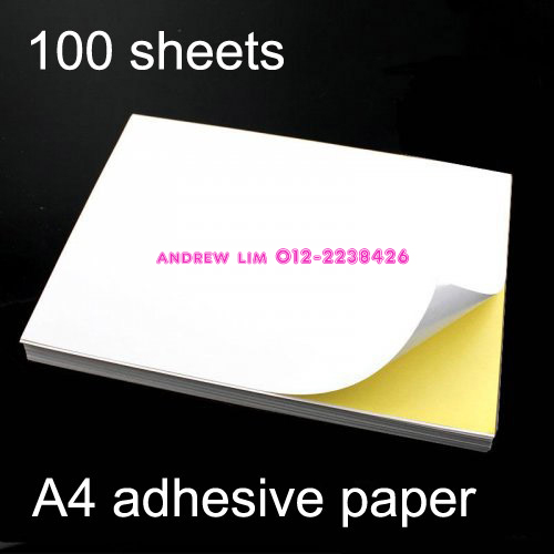 100pcs A4 Sticker Paper (Glossy/Mirrorkote) Self-Adhesive Print